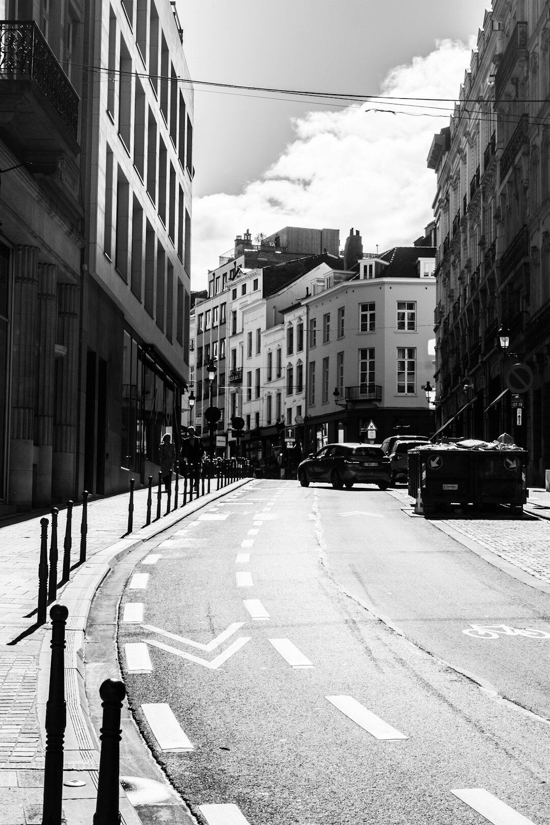 Black and white street photography of Brussels in the 1970s
